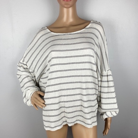 NEW FRENCH CONNECTION STRIPED BALLOON SLEEVE TOP - Picture 2 of 8